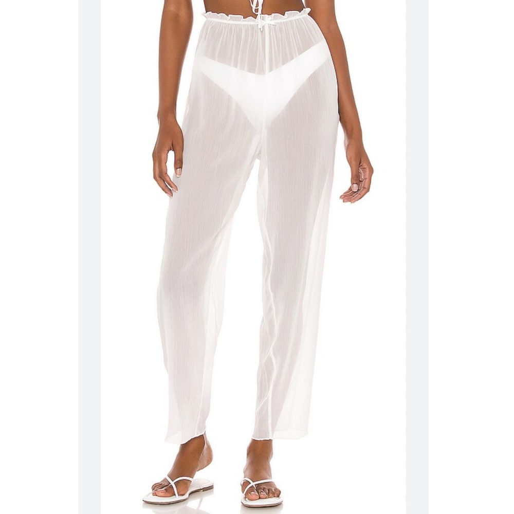Weworewhat white Ruffle-Waist high rise pull on Sheer Pants sz XS pool beach